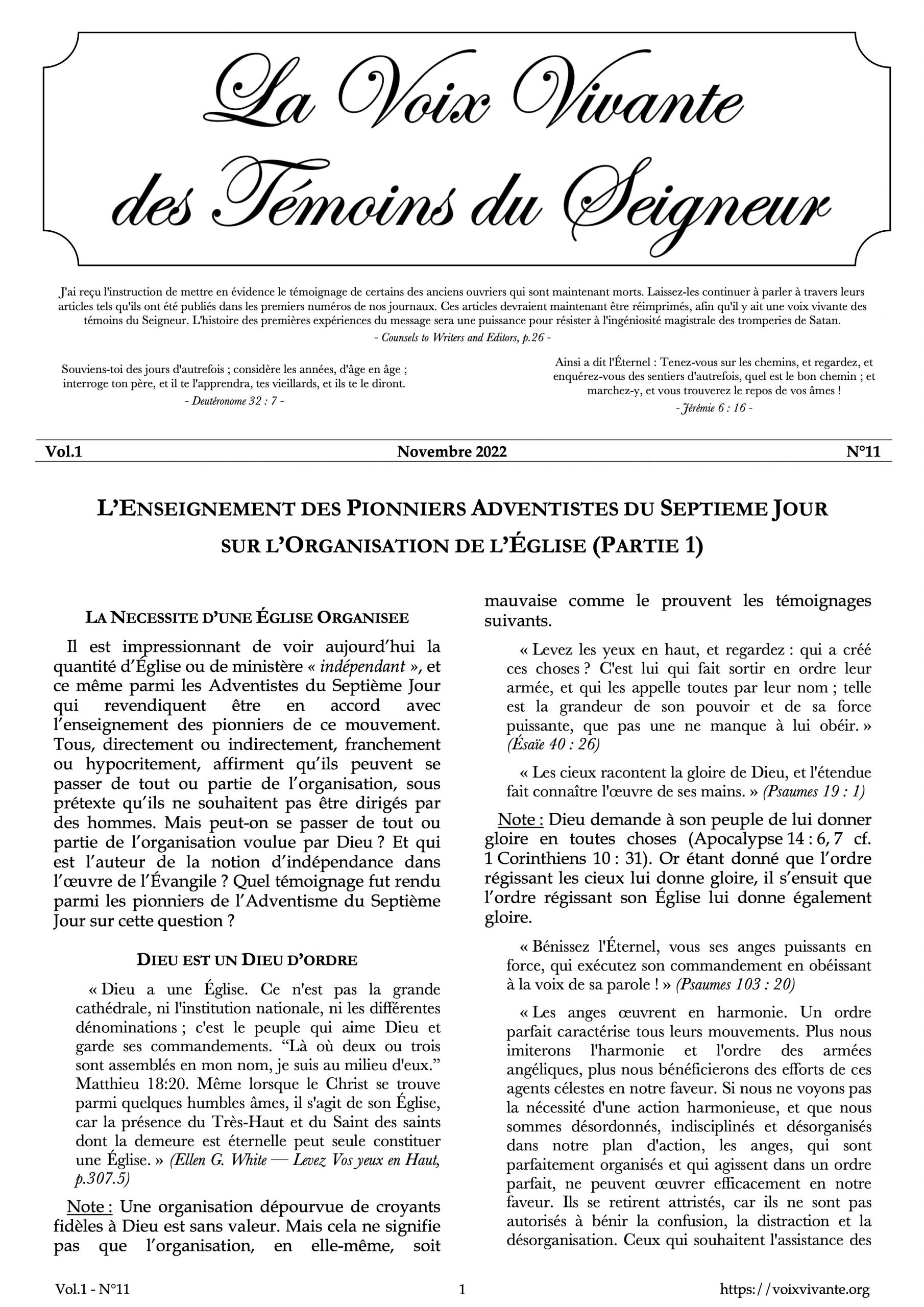 Vol1-N11_La Nécessité d’une Église Organisée